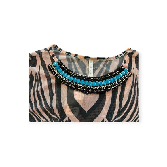 Amiani Colorful Safari Print Tunic Dress Women's Size Large, Sheer - Picture 4 of 10